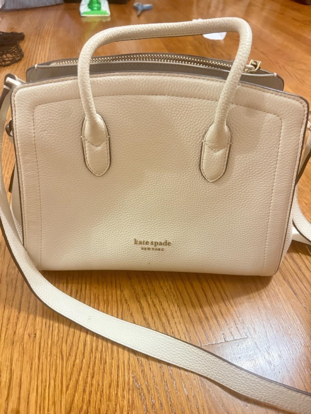 kate spade Cream Leather Satchel with Top Handles and Crossbody Strap